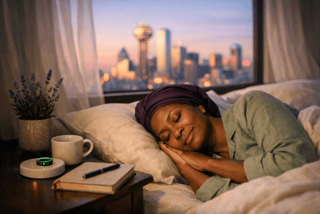 Black woman in her 50s resting peacefully, representing the Perimenopause Deep Sleep Method program